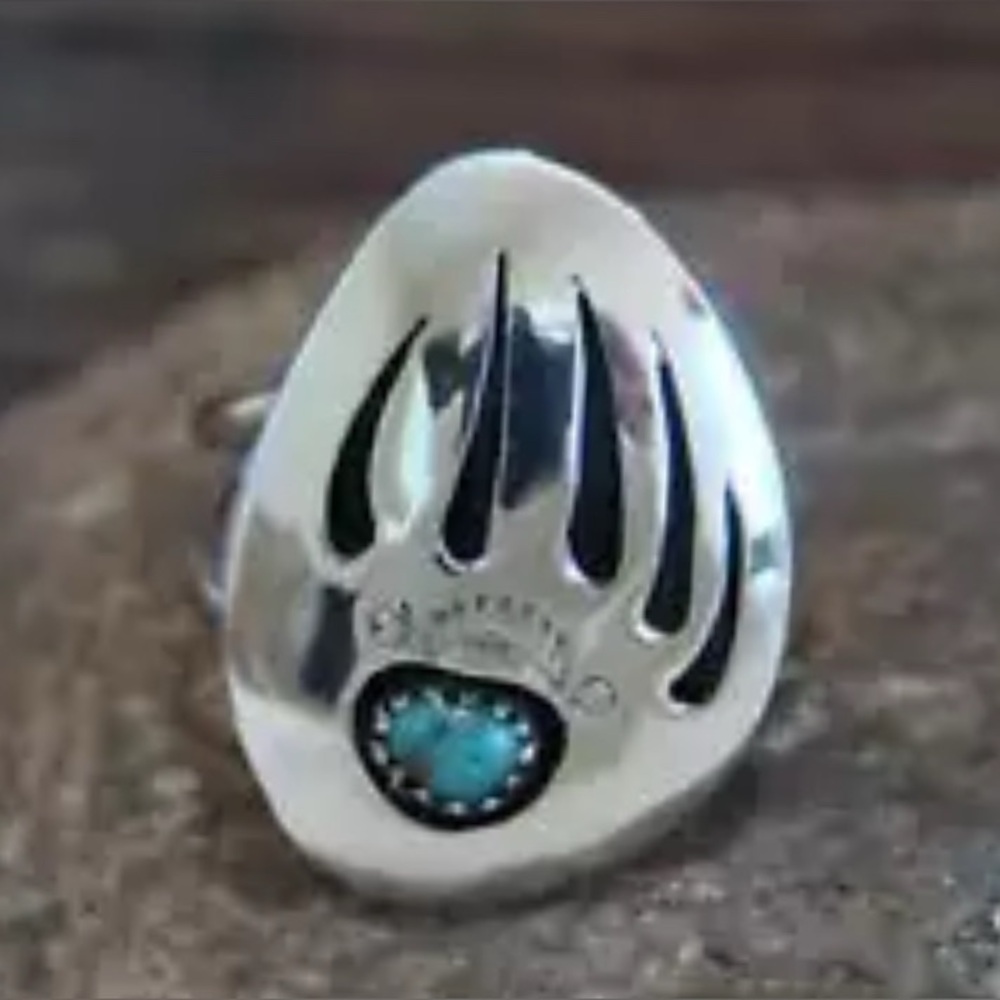 Navajo Turquoise Signed Bear Paw Ring